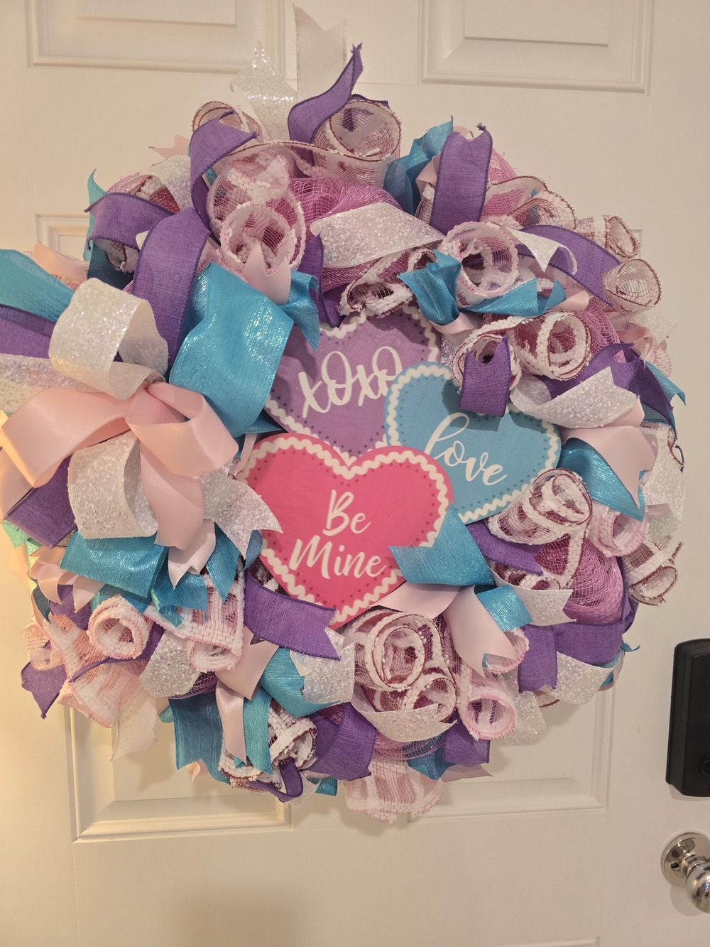 Valentine Ribbon Heart Wreath - Pink, Purple, Teal